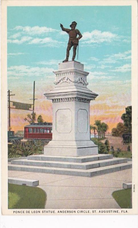 Florida St Augustine Ponce De Leon Statue Anderson Circle Curteich