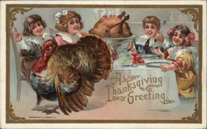 Children Eating Turkey Thanksgiving Feast c1910 Vintage Postcard