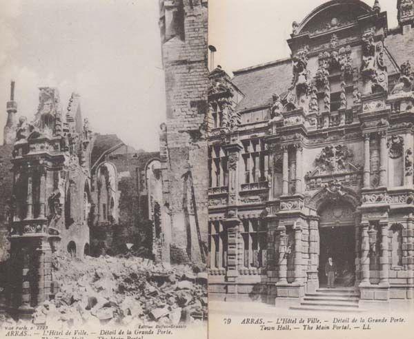 Arras France The Town Hall Portal Bomb Damage WW1 2x Wartime Military Postcard s