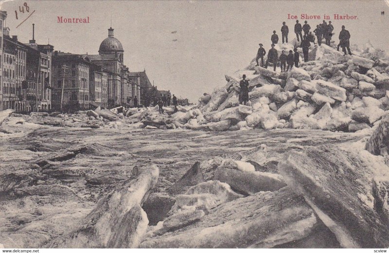 Men on top of Ice Shove in Harbor, Montreal, Canada, 1907 PU