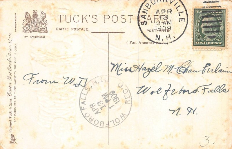 Easter Greetings Humanized Rabbits Cart Eggs 1909 embossed postcard  B927