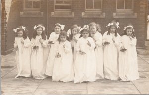 Girls Children Dressed in White Pointing Finger AJ Rogers Cromer RP Postcard H40