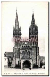 Old Postcard Saint Pol de Leon Finistere Facade of the Basilica