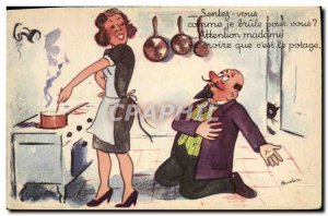 Old Postcard Fantasy Illustrator Woman kitchen