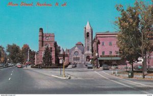 NASHUA, New Hampshire, 1950-1960's; Main Street Showing Public Library And Th...