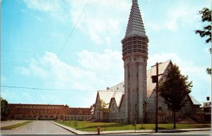 School & Church Streetview Downtown Quebec Canada Chrome Postcard 