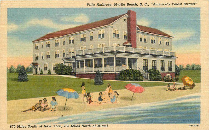 1940s Villa Ambrose Myrtle Beach Florida Mack's Teich linen postcard 10450