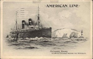 American Line Steamer Steamship St Louis The Needles 1908 Cancel Postcard