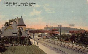 Michigan Central Railroad Depot Looking West Ann Arbor Michigan 1910c postcard