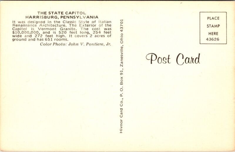 State Capitol Harrisburg Pennsylvania PA Postcard VTG UNP Vintage Unused Chrome