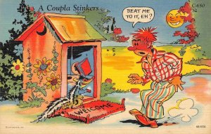 Ray Walters Comic Coupla Stinkers Skunk Outhouse 1940s Linen Vintage Postcard