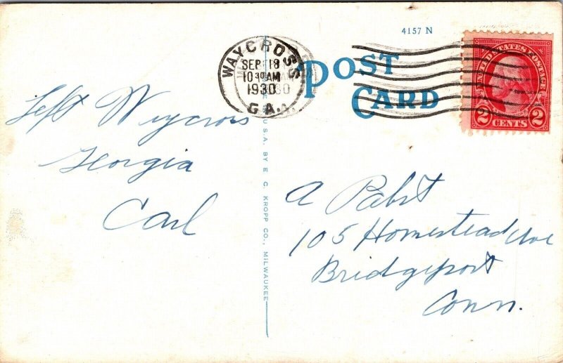 Hotel Ware Waycross GA Georgia WB Postcard PM Cancel WOB Note EC Kropp 2c VTG 