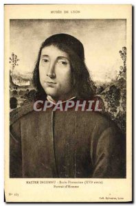 Old Postcard Musee De Lyon Maitre Unknown Florentine School Portrait of & # 3...