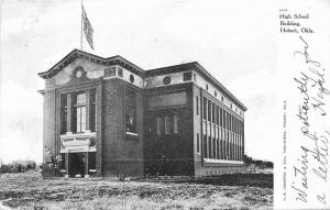 1907 High School Building Hobart Ohio Teich postcard Flag 10343