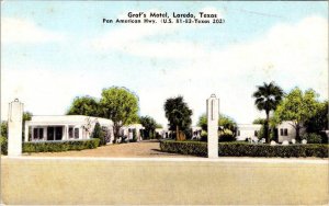 Laredo, TX Texas  GRAF'S MOTEL~Pan American Hwy Roadside ca1940's Linen Postcard