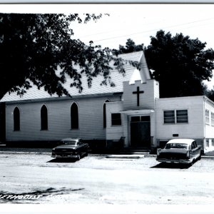 c1950s Rockwell, IA RPPC Methodist Church Real Photo PC Parked Old Cars A112