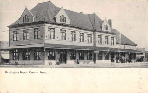 Creston Iowa Burlington Depot Train Station Vintage Postcard AA27788
