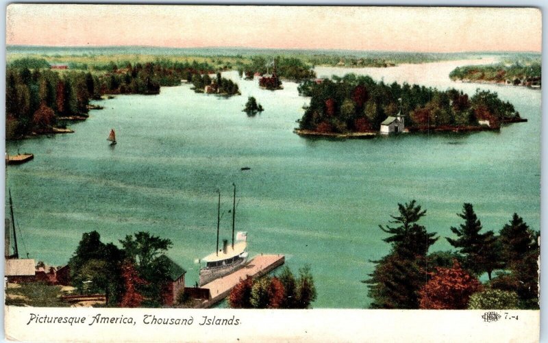 c1910s Thousand Islands Ontario Birds Eye View Picturesque America Postcard A118