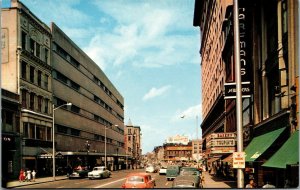 Vtg Worcester MA Main Street View Shopping District Old Cars 1950s Postcard