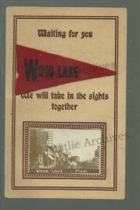 Wood Lake MINNESOTA RPPC 1912 MAIN STREET Pennant nr Granite Falls Clarkfield