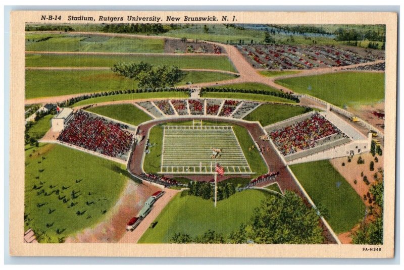 New Brunswick New Jersey NJ Postcard Stadium Rutgers University Aerial View 1940