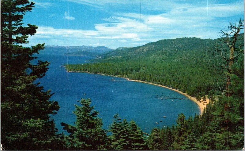 Zephyr Cove Lake Tahoe Beach Nevada Shoreline Cave Rock Mt Rose Postcard VTG UNP 