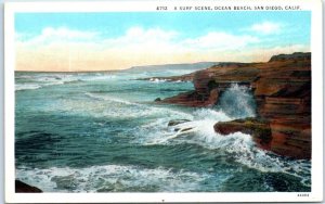 Postcard - A Surf Scene, Ocean Beach - San Diego, California