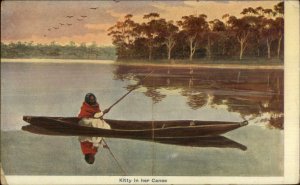 Australian Aboriginal Natives Ethnic c1910 KERRY Postcard FISHING IN CANOE