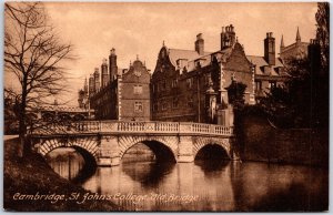 VINTAGE POSTCARD THE OLD BRIDGE ST. JOHN'S COLLEGE CAMBRIDGE UNIVERSITY c. 1910