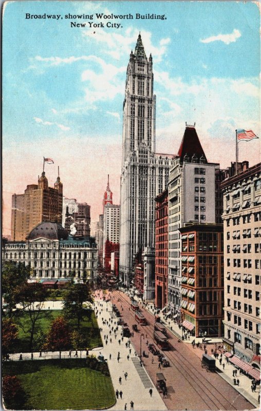 Broadway Showing Woolworth Building New York City Vintage Postcard C142