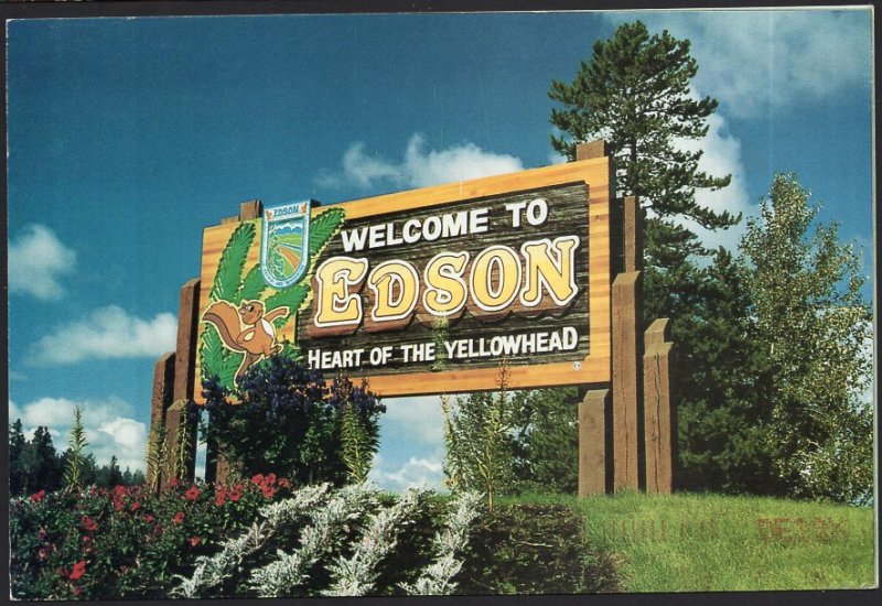 Alberta ~ Welcome to EDSON Entrance Town Sign pm1995- Cont'l 1980s-1990s