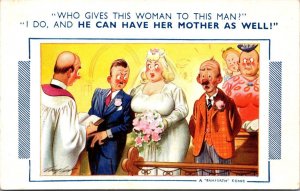 Bamforth Humour Couple Getting Married Take Her Mother As Well