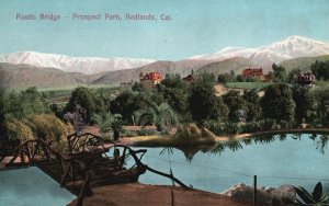 California, Rustic Bridge Prospect Park Wooden Bridge Redlands Vintage Postcard