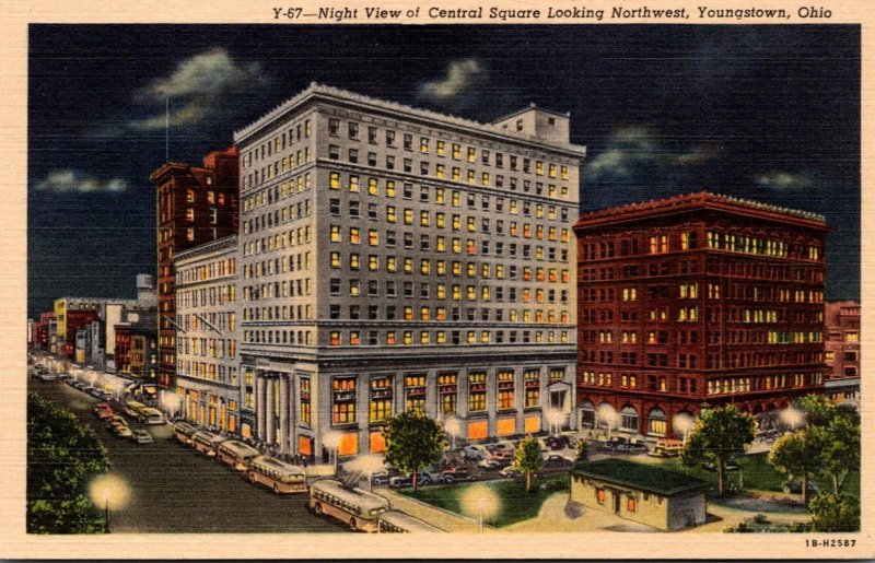 Ohio Youngstown Central Square Looking Northwest At Night Curteich