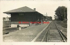 Depot, Iowa, Wyoming, RPPC, Chicago Milwaukee & St Paul Railroad Station