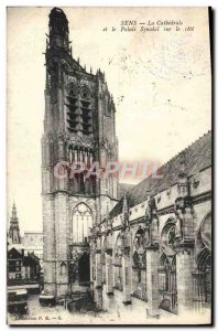 Old Postcard The Sens Cathedral and Palais Synodal on the side