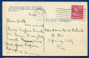 Grand Rapids Michigan mi Kent County Airport linen postcard