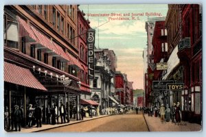 Providence Rhode Island Postcard Westminster Street Journal Building Road c1910