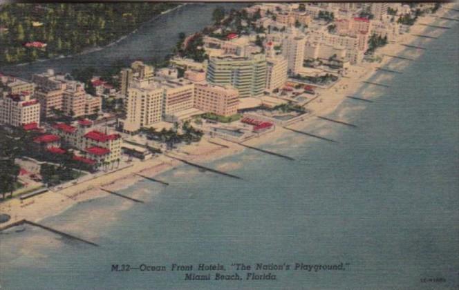 Florida Miami Beach Air View Ocean Front Hotels Curteich