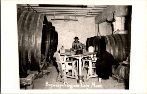 RPPC Barrels in Cellar, Brewery in Virginia City MT Vintage Postcard M44