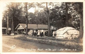 RPPC RED CROWN GASOLINE SIGN INDIAN TRADING POST MINNESOTA REAL PHOTO POSTCARD