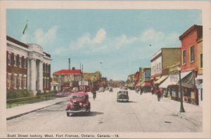 Postcard Scott Street Looking West Fort Frances Ontario Canada