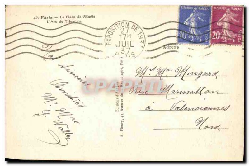 Old Postcard Paris Arc de Triomphe