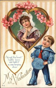 Valentine Little Sailor Boy & Pretty Girl Series #31 c1910 Postcard