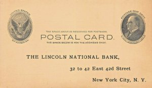 NEW YORK CITY~LINCOLN NATIONAL BANK-SIGN AND RETURN CARD~1905 POSTCARD