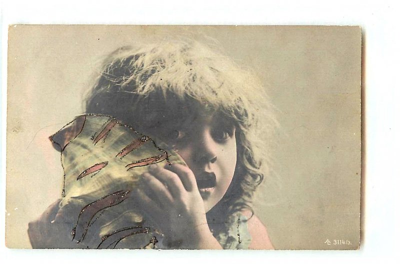 c1907 Hand-Colored RPPC Pretty Little Girl Listens to a Conch Shell,  AL 3114/3 