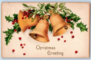 Christmas Postcard Greetings Holly Berries Mistletoe Embossed Union City PA 1908