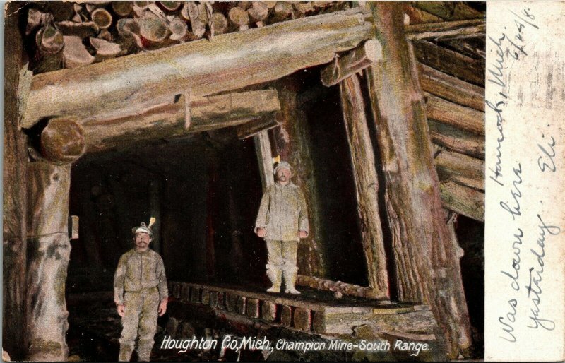 Postcard MI Houghton Co Champion Copper Mine South Range RARE 1908 L17