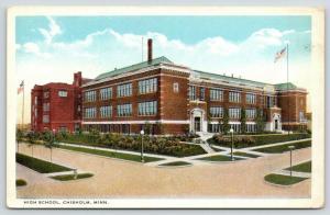 Chisholm Minnesota~High School~Flags Flying Both Ends~1920s Postcard