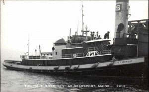 Searsport ME Tug Boat DT Sheridan Real Photo Postcard